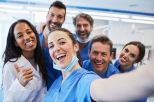 Nurses laughing and taking a selfie